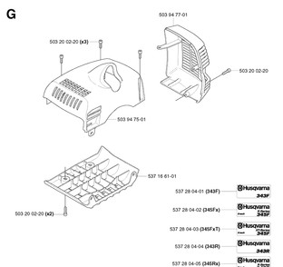 Cover Diagram and Parts List for 343R 20031800001-20043100000 Husqvarna Brush Cutter