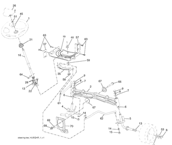 Steering Assembly Diagram and Parts List for YTH22V42 (917289620)(2010-05) Husqvarna Lawn Mower