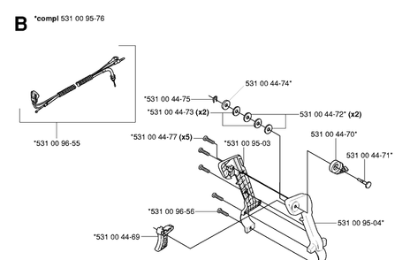 Throttle Controls Diagram and Parts List for 125BT TJ027D-AC55 Husqvarna Leaf Blower / Vacuum