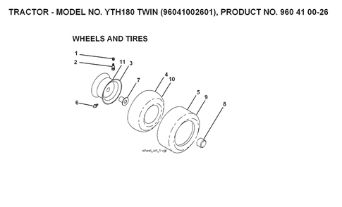 Wheels And Tires Diagram and Parts List for YTH180 (96041002601)(2007-09) Husqvarna Lawn Tractor