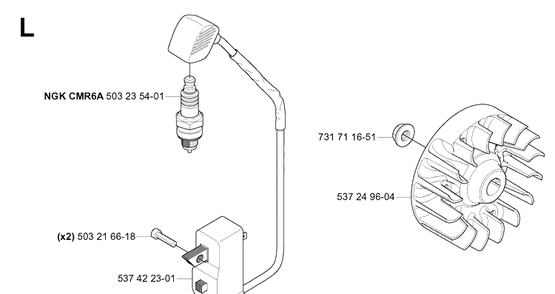 Ignition System Diagram and Parts List for 335R  Husqvarna Brush Cutter