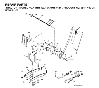 Mower Lift / Deck Lift Diagram and Parts List for YTH1542XP (HAU15H42H)(2004-09) Husqvarna Lawn Tractor