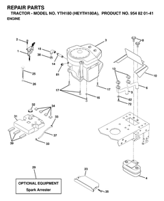 Engine And Cutting Equipment Diagram and Parts List for YTH180 (954820141-A)(1998-12) Husqvarna Lawn Tractor