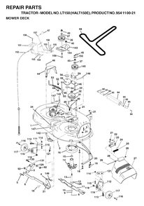 Mower Deck / Cutting Deck Diagram and Parts List for LT150 (954110021-E)(2003-01) Husqvarna Lawn Tractor