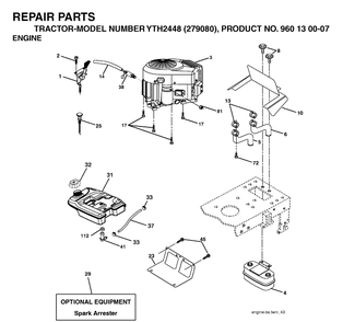 Engine Diagram and Parts List for YTH2448-279080 2004-12 Husqvarna Lawn Tractor