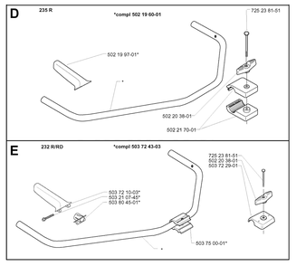 Handle Diagram and Parts List for 232RD 20001400001 & Above Husqvarna Trimmer