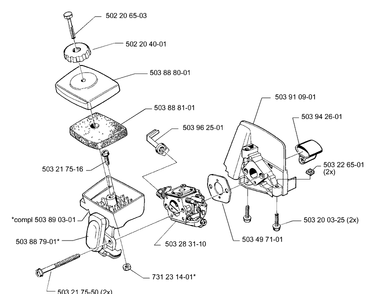 Air Filter/Carburetor Diagram and Parts List for 325E (X-SERIES)(1999-10) Husqvarna Edger