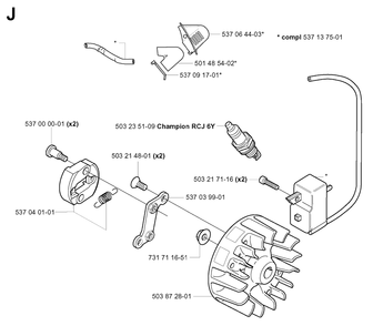 Ignition System Diagram and Parts List for 326HE4X 20013500001 - 20033100000 Husqvarna Hedge Trimmer