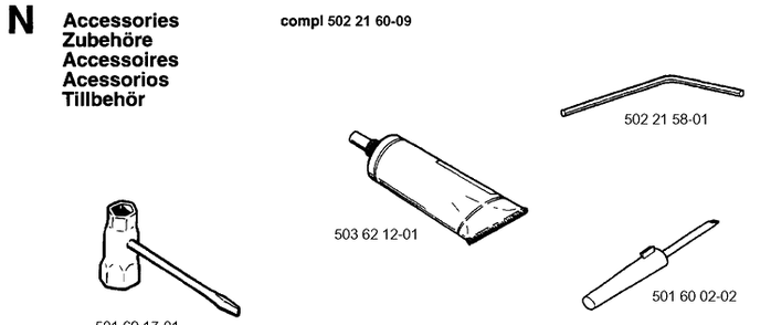 Accessories Diagram and Parts List for 225H75 19960500001-19970500000 Husqvarna Hedge Trimmer