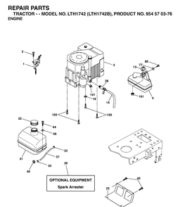 Engine Diagram and Parts List for LTH1742-LTH1742B 2002-12 Husqvarna Lawn Tractor