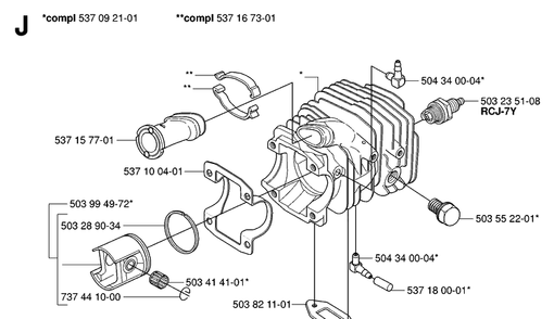 Cylinder Piston Diagram and Parts List for 334T 20063600001-Current Husqvarna Chainsaw