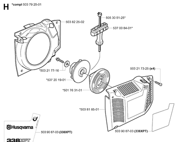 Starter Diagram and Parts List for 338XPT 20031800001-20034400000 Husqvarna Chainsaw