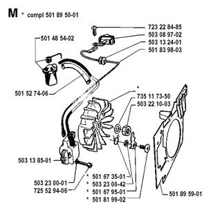 Electrical Diagram and Parts List for 3120 19900100001-19942300000 Husqvarna Chainsaw