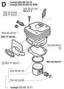 Cylinder Piston Diagram and Parts List for 365 19994500001-20020100000 Husqvarna Chainsaw