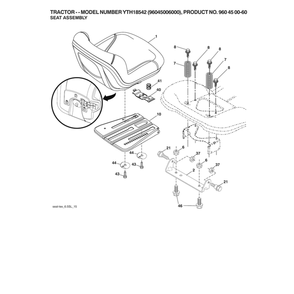 Seat Assy Diagram and Parts List for 96045006000  Husqvarna Lawn Tractor