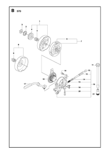 Clutch And Oil Pump Diagram and Parts List for 570 (570 EPA)(20090100001-Current) Husqvarna Chainsaw