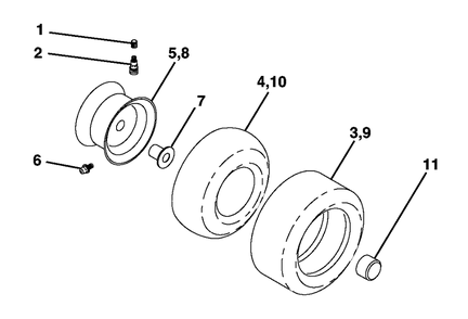 Wheels And Tires Diagram and Parts List for LT120 (954140047-B)(1998-01) Husqvarna Lawn Tractor