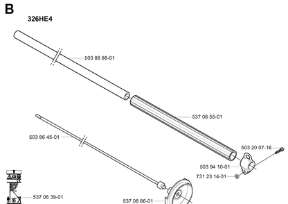 Shaft Diagram and Parts List for 326HE4 (X-SERIES)(20013500001-20033100000) Husqvarna Hedge Trimmer