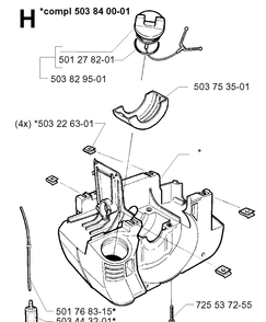 Crankcase Diagram and Parts List for 225R 19962200001-19970500000 Husqvarna Brush Cutter