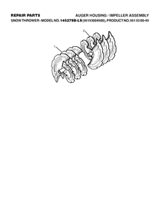 Auger Housing And Impeller Diagram and Parts List for 12527HV 2010-07 Husqvarna Snow Blower