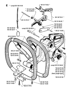Fuel Tank And Handle Diagram and Parts List for 281 19900100001-19911400000 Husqvarna Chainsaw