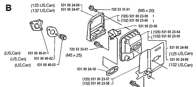Muffler Diagram and Parts List for 132R 19920100001-19931400000 Husqvarna Brush Cutter