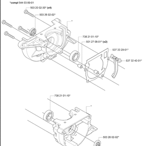 Crankshaft And Crankcase 2 Diagram and Parts List for 335FR 2008-09 Husqvarna Brush Cutter