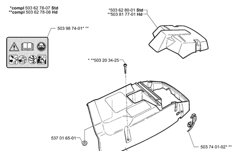Top Cover Diagram and Parts List for 362EPA 2001-10 Husqvarna Chainsaw