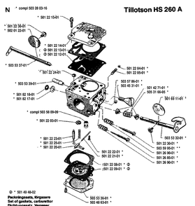Carburetor Details Diagram and Parts List for 268 19910500001-19933600000 Husqvarna Chainsaw