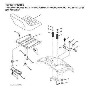 Seat Diagram and Parts List for CTH180XP (HAUCT18H42D)(2004-09) Husqvarna Lawn Tractor