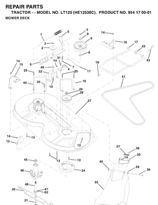 Mower Deck / Cutting Deck Diagram and Parts List for LT125 (HE12536C)(1996-01) Husqvarna Lawn Tractor