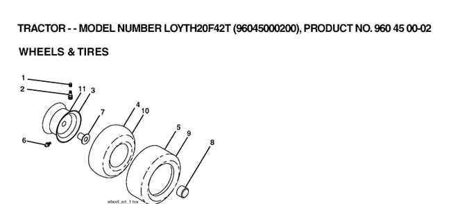 Wheels And Tires Diagram and Parts List for LOYTH20F42T (96045000200)(2006) Husqvarna Lawn Tractor