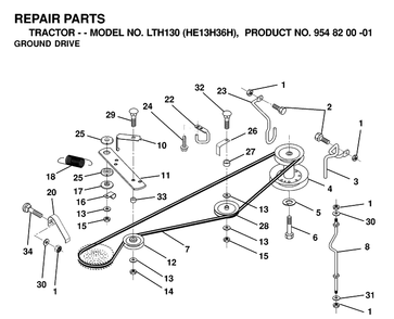 Drive 2 Diagram and Parts List for LTH130 (HE13H36H)(2000-02) Husqvarna Lawn Tractor