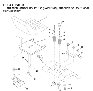 Seat Diagram and Parts List for LTH130 (HALTH130C)(954110061)(2003-01) Husqvarna Lawn Tractor