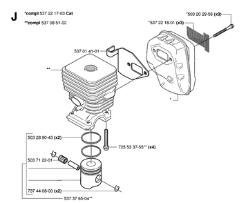 Cylinder, Piston And Muffler Diagram and Parts List for 326P 20062800001-20081199999 Husqvarna Pole Saw