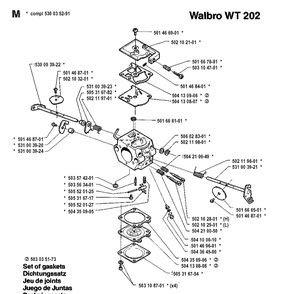 Carburetor Details Diagram and Parts List for 41 19912200001-19941800000 Husqvarna Chainsaw