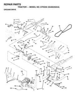 Drive Diagram and Parts List for GTH200 (954002022A)(1995-05) Husqvarna Lawn Tractor