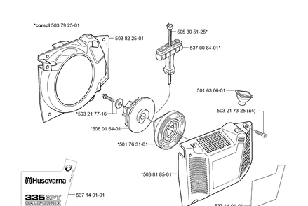 Starter Diagram and Parts List for 335XPT 2001-05 Husqvarna Chainsaw