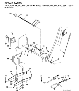 Mower Lift / Deck Lift Diagram and Parts List for CTH180XP (HAUCT18H42D)(2004-09) Husqvarna Lawn Tractor