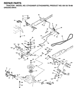 Drive Diagram and Parts List for GTH2248XP-GTH2248XPB 2003-05 Husqvarna Lawn Tractor