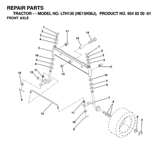 Front Axle Diagram and Parts List for LTH130 (954820001-J)(2000-03) Husqvarna Lawn Tractor