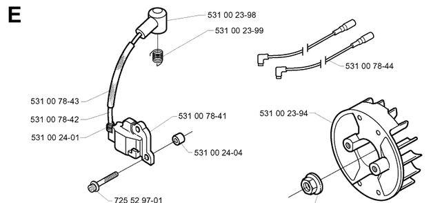 Ignition System 2 Diagram and Parts List for 132R 19994000001-20050100000 Husqvarna Brush Cutter