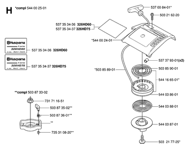 Starter Diagram and Parts List for 326HD60 (X-SERIES)(20062700001-20082200000) Husqvarna Hedge Trimmer
