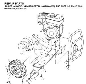 Mainframe, Right Side Diagram and Parts List for CRT51 (96091000200)(2006-02) Husqvarna Cultivator