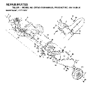 Mainframe, Left Side Diagram and Parts List for CRT83 (954140066A)(1998-02) Husqvarna Tiller