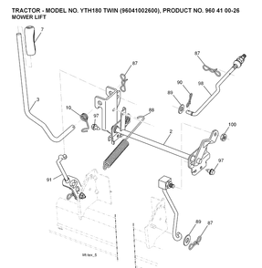 Mower Lift / Deck Lift Diagram and Parts List for YTH180 (96041002600)(2007-02) Husqvarna Lawn Tractor