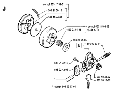 Clutch And Oil Pump Diagram and Parts List for 40 19912200001-19952300000 Husqvarna Chainsaw