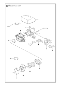 Carburetor And Air Filter Diagram and Parts List for 353-353G 353E-tech-353G E-tech Husqvarna Chainsaw