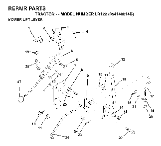 Mower Lift Lever Diagram and Parts List for LR122 (954140014B)(1999-03) Husqvarna Lawn Tractor