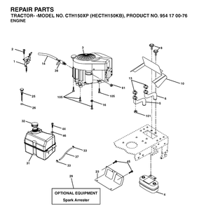 Engine And Cutting Equipment Diagram and Parts List for CTH150XP (HECTH150KB)(2003-01) Husqvarna Lawn Tractor
